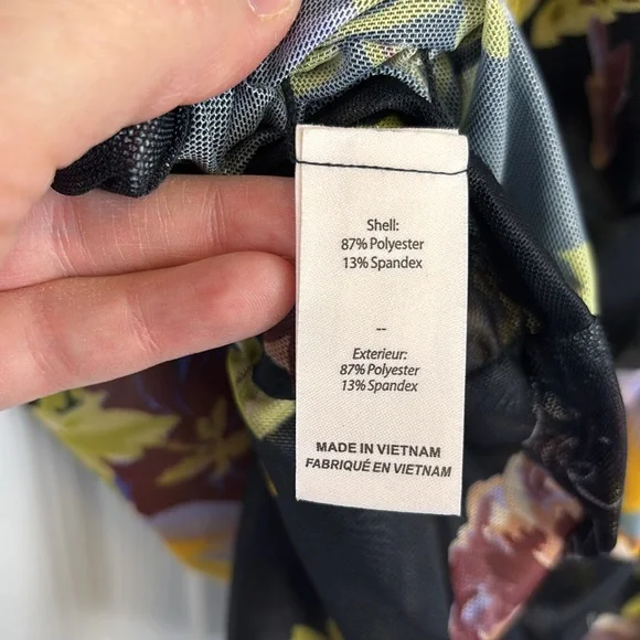 Cinq a sept Bridgette shirred mesh floral turtleneck top sz lg - Picture 12 of 15